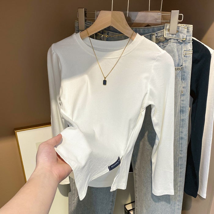3305 # Real S Of Long-Sleeve T-Shirt For Women, Base Layer Top, New 2026 Slim-Fit Irregular Top - Image 1