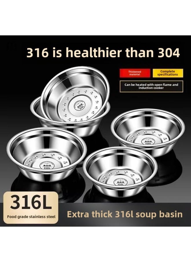 Generic - Soup Basin Special Thick 316L Stainless Steel Basin Soup Bowl Household Noodle Bowl Small Bowl Small Basin Egg Pot Vegetable Bowl Multi-purpose Basin Bowl-Specification: 316 Food Grade-Colour:Hot-selling 26cm Extra Thick 316l Soup Basin - Image 1