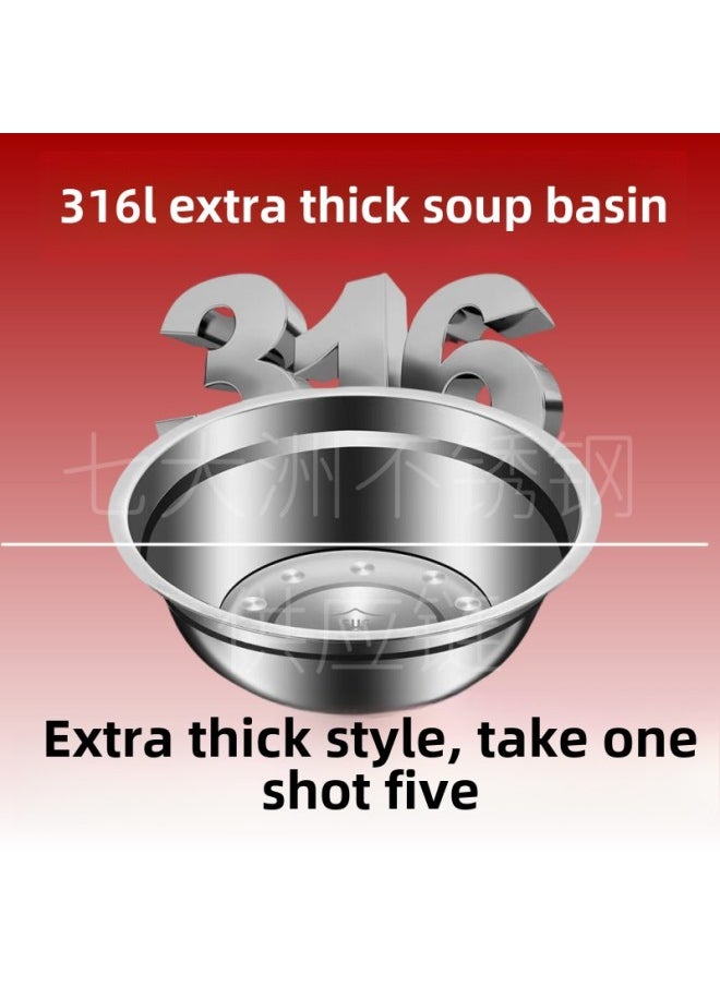 Generic - Soup Basin Special Thick 316L Stainless Steel Basin Soup Bowl Household Noodle Bowl Small Bowl Small Basin Egg Pot Vegetable Bowl Multi-purpose Basin Bowl-Specification: 316 Food Grade-Colour:Hot-selling 26cm Extra Thick 316l Soup Basin - Image 1