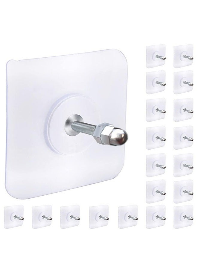 20Pcs Adhesive Hooks Heavy Duty, Wall Hooks for Hanging, Wall Hangers without Nails, 2 in 1 Screw Free Sticker for Wall Mount Shelf, Waterproof Rustproof Wall Hook for Bathroom Bedroom Picture Hanger - Image 1