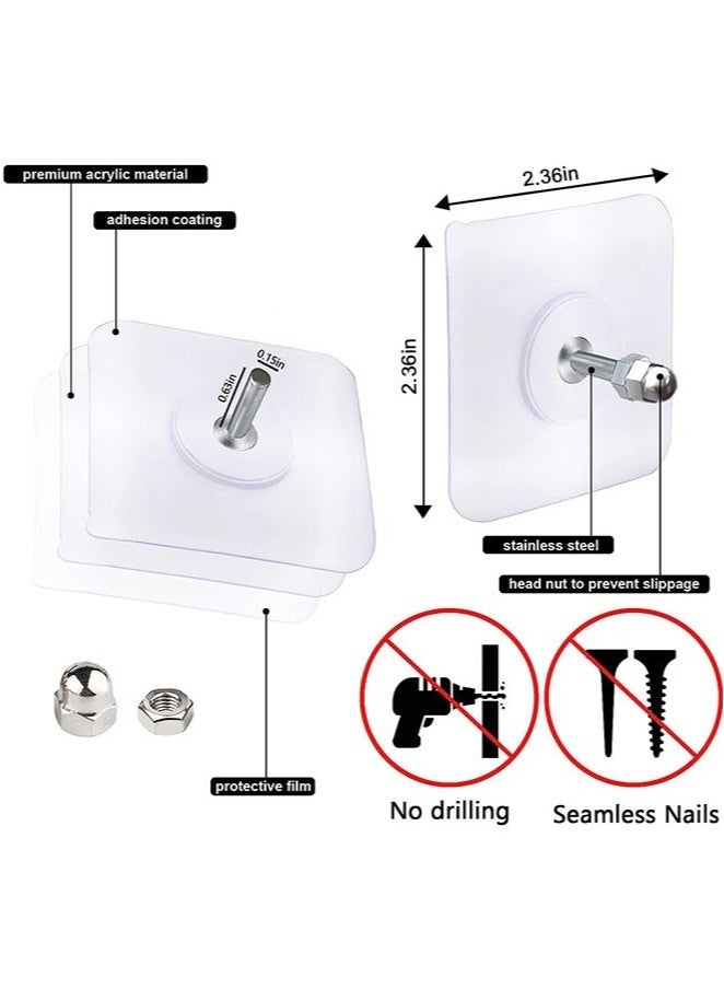 20Pcs Adhesive Hooks Heavy Duty, Wall Hooks for Hanging, Wall Hangers without Nails, 2 in 1 Screw Free Sticker for Wall Mount Shelf, Waterproof Rustproof Wall Hook for Bathroom Bedroom Picture Hanger - Image 2