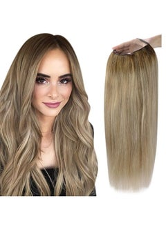 Full Shine Clip In Wigs Human Hair Highlighted U Part Wigs Real Hair U Shape Half Part Wig Straps Combs Brown Fading to Blonde Balayage Hair Wigs 120Grams 16Inch  - Image 1