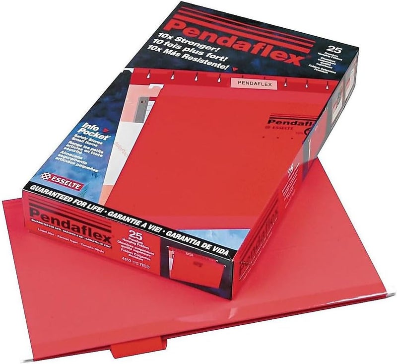 Pendaflex Reinforced Hanging File Folders, Legal Size, Red, 1/5 Cut, 25/BX (4153 1/5 RED) - Image 2