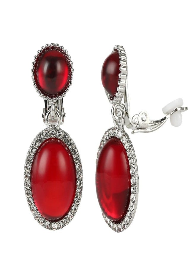 YINLI Classic Crystal Dangle Clip on Earrings Halo Drop Earrings for Women (Red) - Image 1