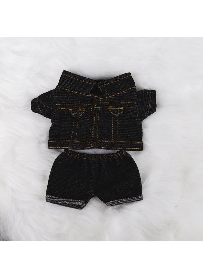 10cm Doll 20cm Cotton Doll Trousers Suit Denim Coat Pants Cotton Doll Clothes-Specifications:15cm-color:Black Denim Jacket Turned Over Jeans 2-piece Set - Image 1