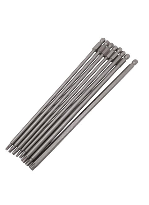 8pcs 200mm/7.9" Long Torx Head Screwdriver Bit Set Yakumuz Magnetic Tamper Proof Security Torx Bit Set 1/4" Hex Shank Star Screw Driver Drill Bits T8-T40