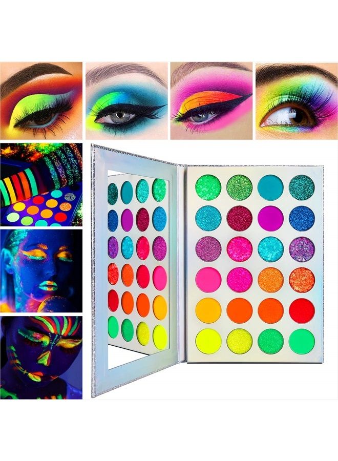 DE'LANCI Neon Eyeshadow Palette Glow in the Dark, Aurora Glow Eyeshadow Pallets Stage, Halloween Christmas Makeup Kit UV Glow Blacklight Matte and Glitter Fluorescent Eye Shadows Highly Pigment - Image 5