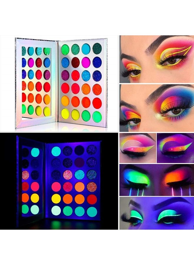 DE'LANCI Neon Eyeshadow Palette Glow in the Dark, Aurora Glow Eyeshadow Pallets Stage, Halloween Christmas Makeup Kit UV Glow Blacklight Matte and Glitter Fluorescent Eye Shadows Highly Pigment - Image 2