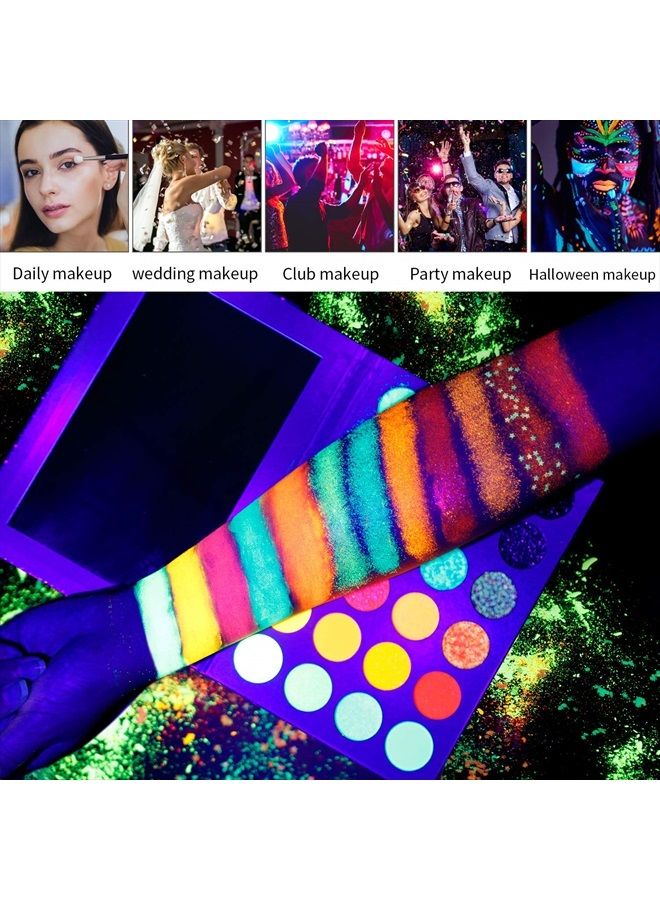 DE'LANCI Neon Eyeshadow Palette Glow in the Dark, Aurora Glow Eyeshadow Pallets Stage, Halloween Christmas Makeup Kit UV Glow Blacklight Matte and Glitter Fluorescent Eye Shadows Highly Pigment - Image 3
