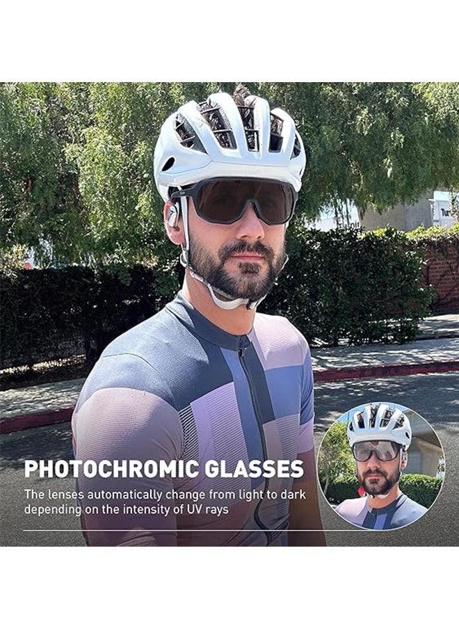 Cycling Glasses Photochromic Sunglasses Bike Sunglasses Clear Bicycle Glasses Riding Glasses for Men Cycling Sunglasses Sports Bike Glasses Complimentary high-end gift box, glasses case and glasses cloth(White) - Image 2