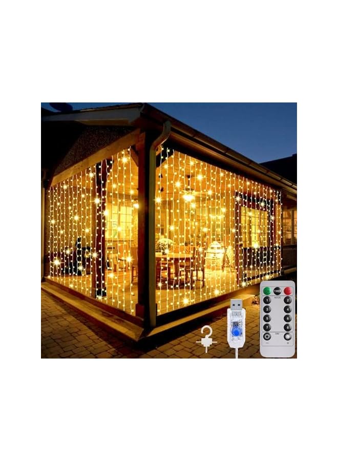 The Bros Curtain String Lights,Ramadan Remote Control Decorative Hanging String Lights,8 Modes Plug in Fairy String Light,Window Wall Hanging String Lights for Outdoor Indoor Backdrop Decor (Warm White)  - Image 2