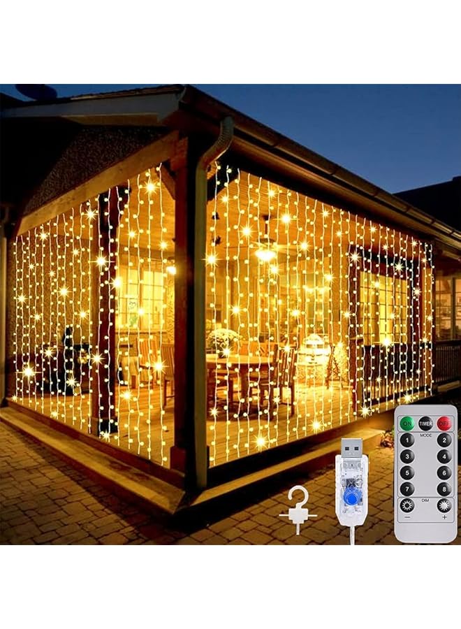 The Bros Curtain String Lights,Ramadan Remote Control Decorative Hanging String Lights,8 Modes Plug in Fairy String Light,Window Wall Hanging String Lights for Outdoor Indoor Backdrop Decor (Warm White)  - Image 1