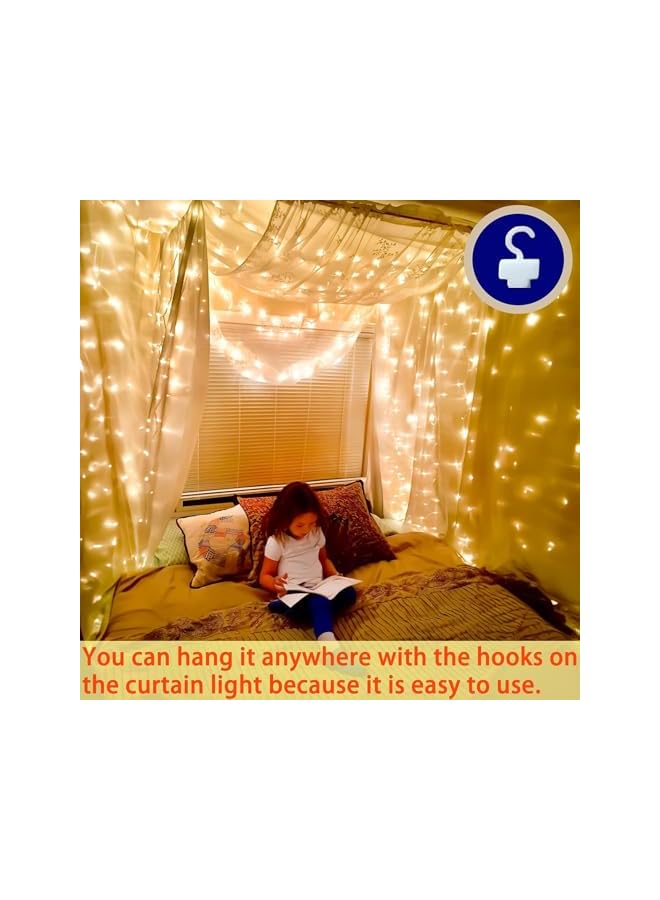The Bros Curtain String Lights,Ramadan Remote Control Decorative Hanging String Lights,8 Modes Plug in Fairy String Light,Window Wall Hanging String Lights for Outdoor Indoor Backdrop Decor (Warm White)  - Image 3