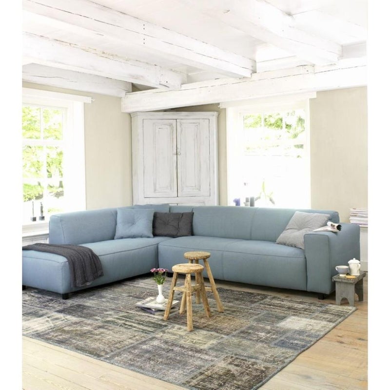 Betak Swedish wood and velvet corner sofa - blue - Image 1