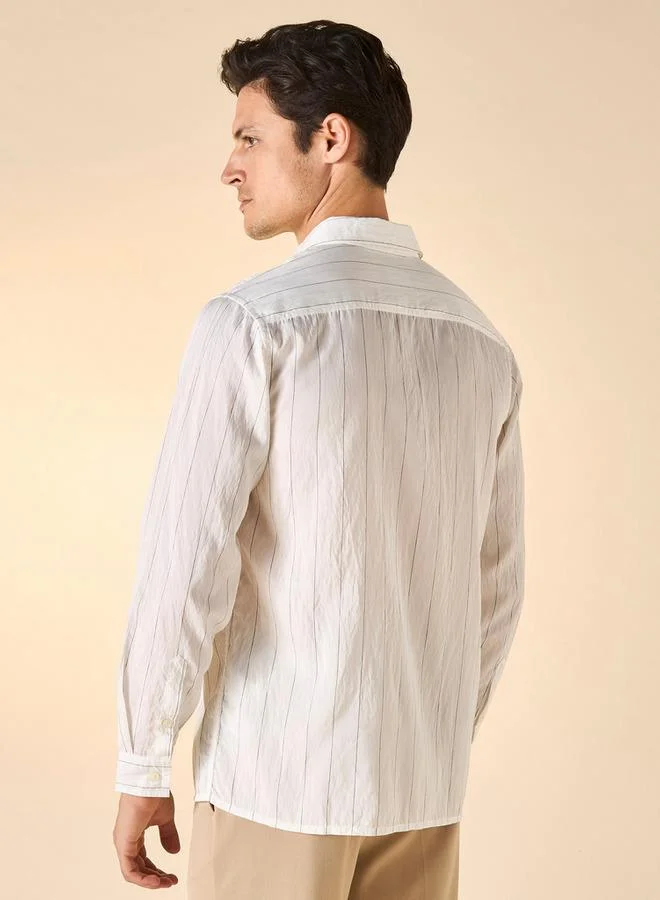 Splash FAV Regular Fit Striped Shirt with Collar and Long Sleeves