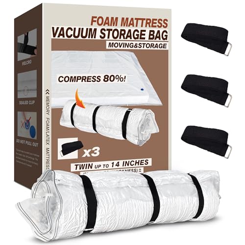 VacPack Twin Mattress Vacuum Bag for Moving Storage Shipping, for Memory Foam Latex Mattress Thick and Tear Resistant with Straps (Twin) - Image 1