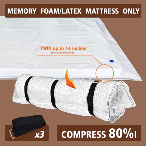 VacPack Twin Mattress Vacuum Bag for Moving Storage Shipping, for Memory Foam Latex Mattress Thick and Tear Resistant with Straps (Twin) - Image 2