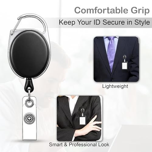GLUN® Black Oval Round ID Reel Holder, Set of 2 Retractable Clip Badge Card Holders for Office Employees - Image 4