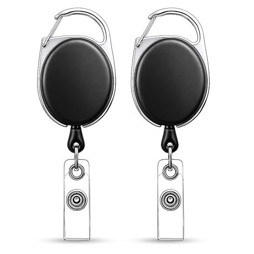 GLUN® Black Oval Round ID Reel Holder, Set of 2 Retractable Clip Badge Card Holders for Office Employees - Image 1