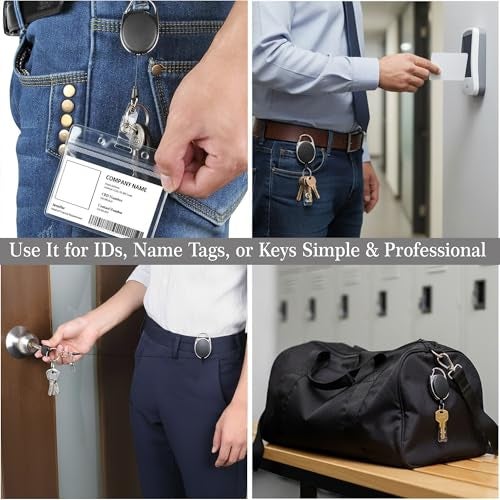 GLUN® Black Oval Round ID Reel Holder, Set of 2 Retractable Clip Badge Card Holders for Office Employees - Image 3