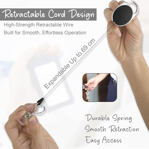 GLUN® Black Oval Round ID Reel Holder, Set of 2 Retractable Clip Badge Card Holders for Office Employees - Image 2