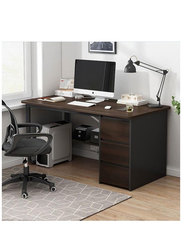 Generic Office Desk, Wooden Computer Table Desk with 3 Drawers and 1 Bookshelf, Modern Metal Frame Home Office Worksation PC Laptop Table for Study Working Writing and Reading (Brown 100*50cm) - Image 2