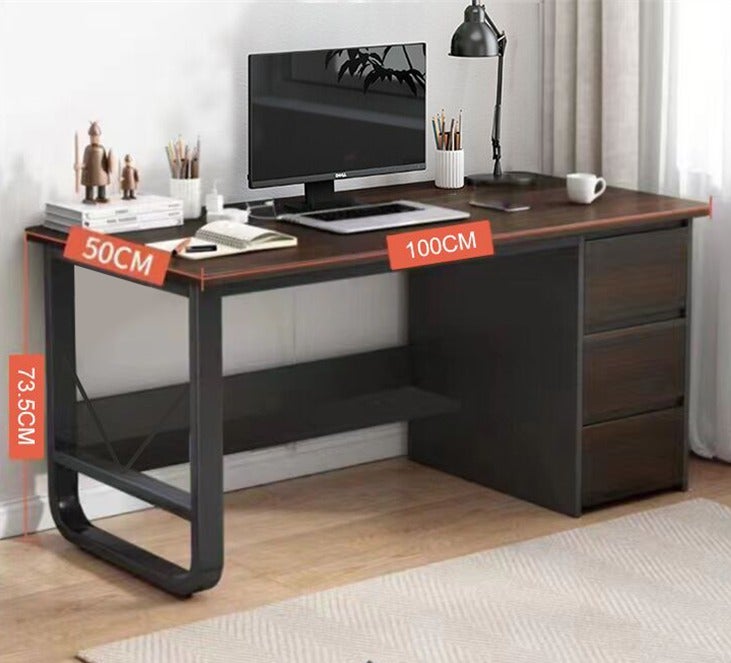 Office Desk, Wooden Computer Table Desk with 3 Drawers, Modern Metal Frame Home Office Worksation PC Laptop Table, for Study Working Writing 100*50*73cm (DBL100-Black) - Image 4