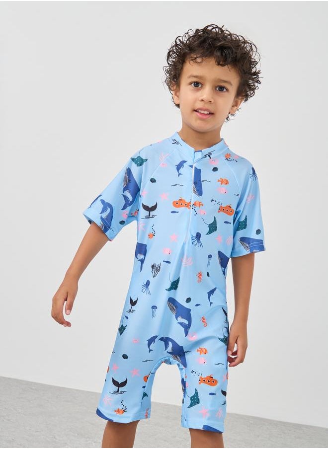 Styli Styli Boys All-Over Print Zip Front Swimsuit  - Image 2