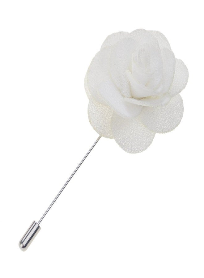 Verceys Handmade Polyester White Flower Lapel Men Brooch Boutonniere Tuxedo Pin White - Image 1
