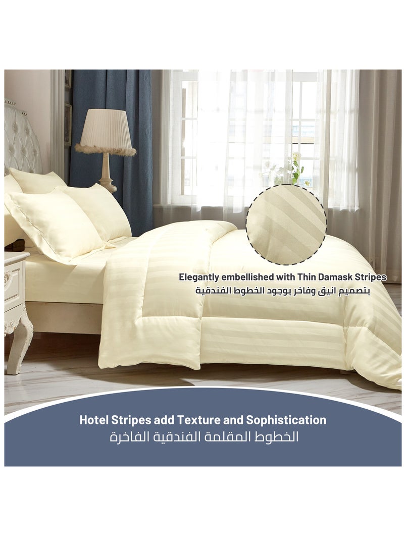 دوناتيلا - طقم لحاف سرير مقاس كينج 6 قطع (200 * 200 سم) مخطط دمشقي طوال الموسم طقم سرير مزدوج من الألياف الدقيقة المصقول مع حشوة بديلة من الأسفل ، أبيض فاتح - Image 1