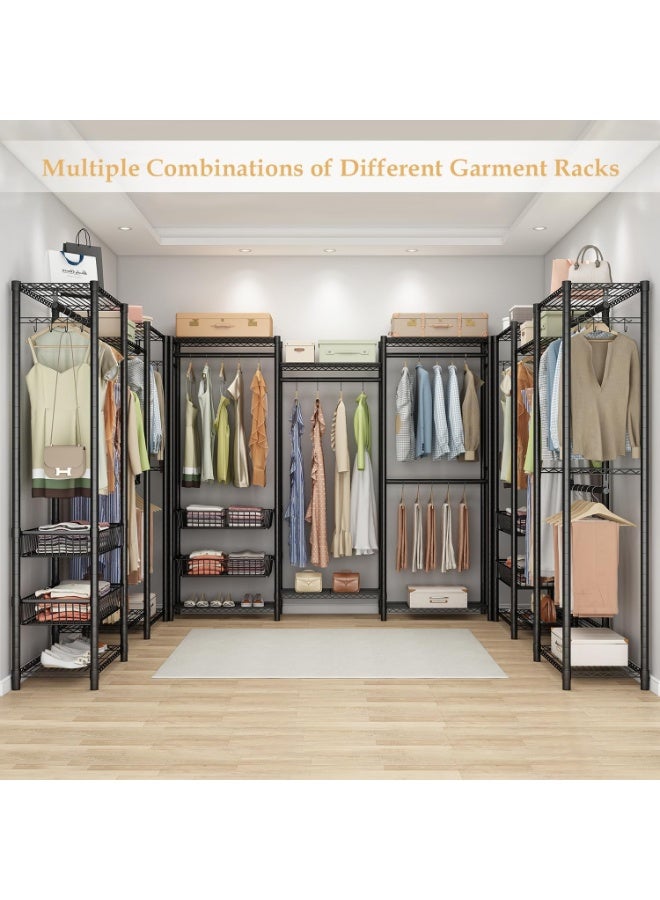 Forthcan Heavy Duty Clothes Rack with Pull-Out Storage Baskets, Freestanding Wardrobe Closet Organizer with Hanging Rods and Coat Rails (Black) - Image 5