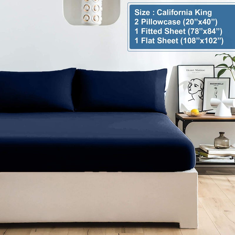DAN RIVER DAN RIVER California King Jersey Sheet Set|Luxury Heather 100% Cotton Bed Sheets|T-Shirt Sheets|All Season Bedding|Soft Comfortable Deep Pocket Jersey Cotton Bed Sheets (4Pc  Cal King  Navy)  - Image 3