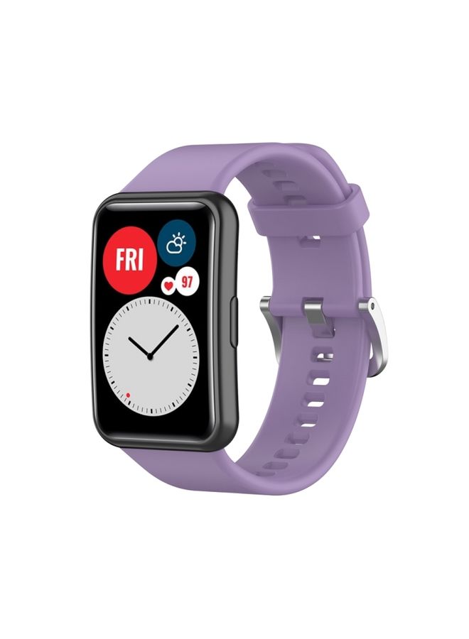 Replacement Strap For Huawei Watch Fit Special Edition Silicone Silver Steel Buckle Watch Band Light Purple