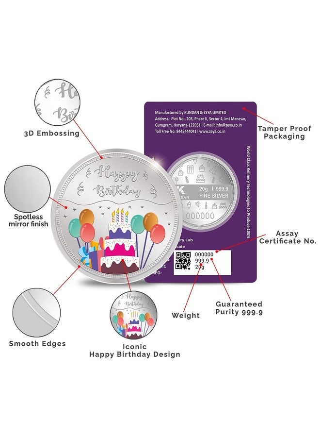 Kundan 20g (999.9) Happy Birthday Color Silver Coin - Image 3