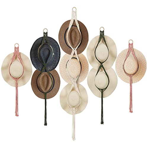 Maitys 5 Pcs Macrame Hat Hangers for Wall Cowboy Hat Holders Boho Wall Mount Hanging Rack Display Hand Weaving for Home Storage Western Decoration 3 Sizes and Colors - Image 1