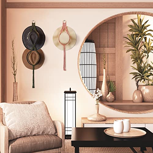 Maitys 5 Pcs Macrame Hat Hangers for Wall Cowboy Hat Holders Boho Wall Mount Hanging Rack Display Hand Weaving for Home Storage Western Decoration 3 Sizes and Colors - Image 3