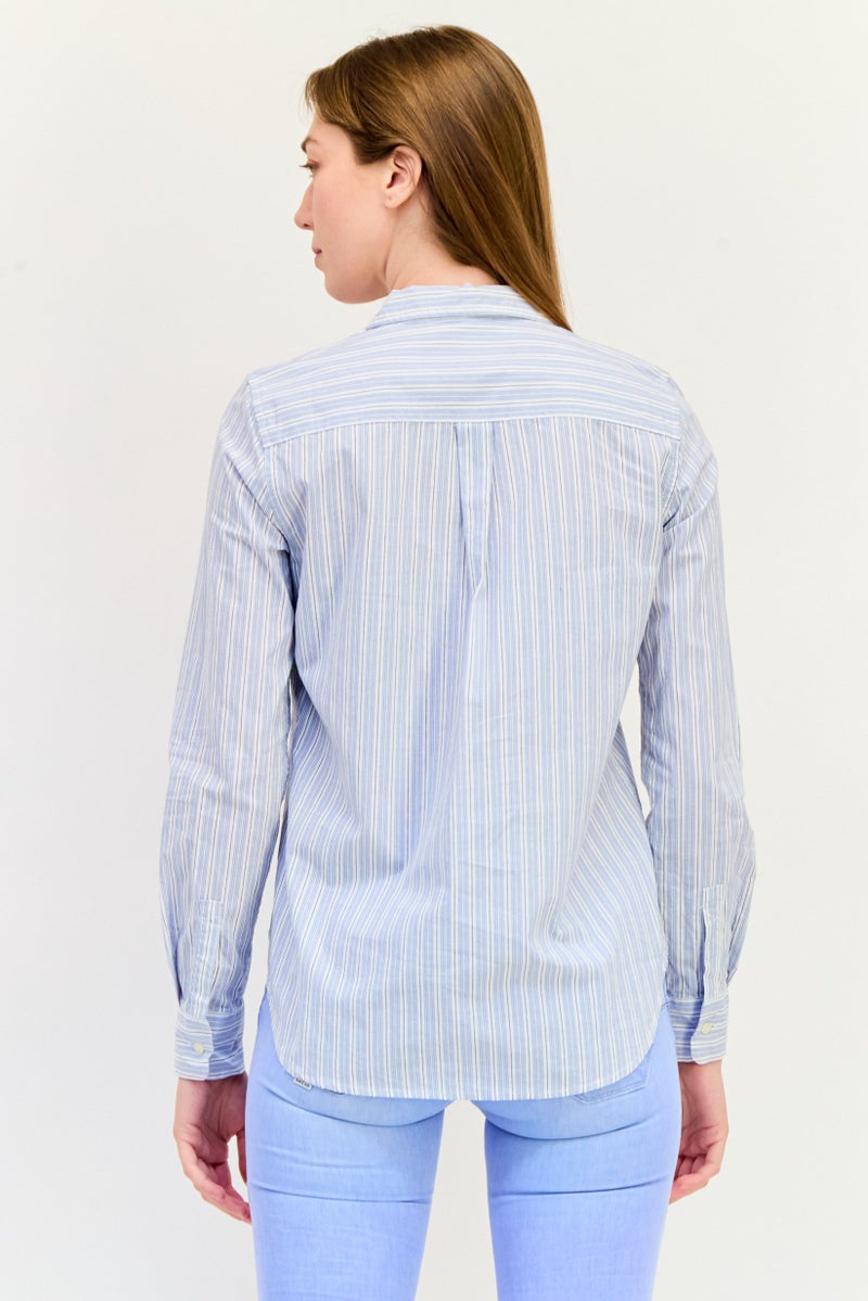 GAP Women Spread Collar Long Sleeves Micro Stripe Shirt, Multicolor  - Image 4