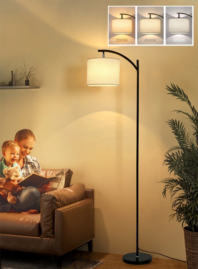 Glanfen Modern Retro Warm LED Floor Lamp 3 Colors Adjustable Standing Lamp With Hanging Linen Light For Living Room Bedroom Office Soft Light Black 158 cm - Image 1