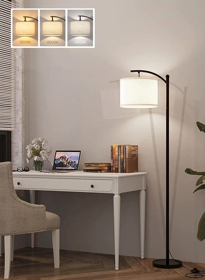 غرانفين مصباح أرضي LED دافئ حديث بتصميم عتيق 3 ألوان مصباح قائم قابل للتعديل مع ضوء كتان معلق لغرفة المعيشة وغرفة النوم والمكتب ضوء ناعم أسود 158 سم - Image 1