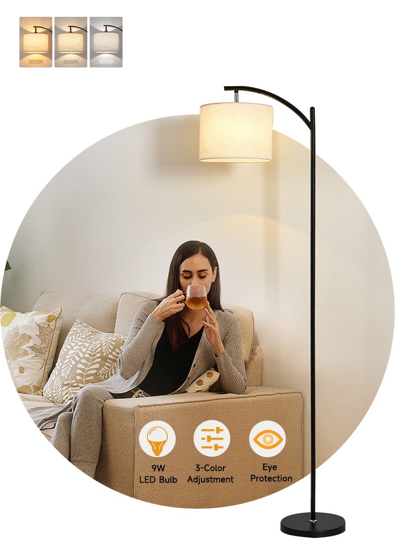غرانفين مصباح أرضي LED دافئ حديث بتصميم عتيق 3 ألوان مصباح قائم قابل للتعديل مع ضوء كتان معلق لغرفة المعيشة وغرفة النوم والمكتب ضوء ناعم أسود 158 سم - Image 1