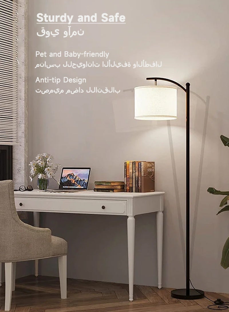 Glanfen Modern Retro Warm LED Floor Lamp 3 Colors Adjustable Standing Lamp With Hanging Linen Light For Living Room Bedroom Office Soft Light Black 158 cm - Image 4