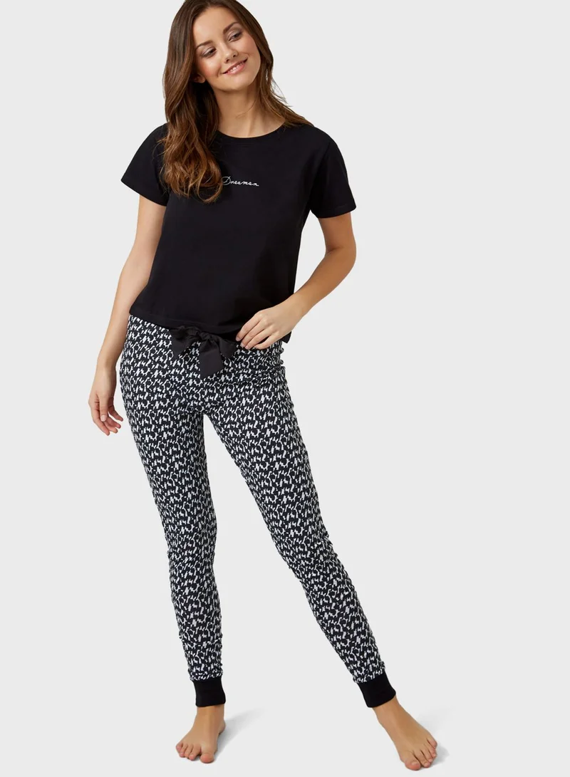 Boux Avenue Slogan T-Shirt & Printed Pyjama Set