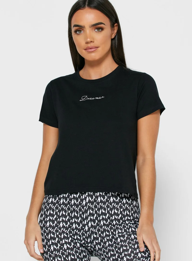 Boux Avenue Slogan T-Shirt & Printed Pyjama Set