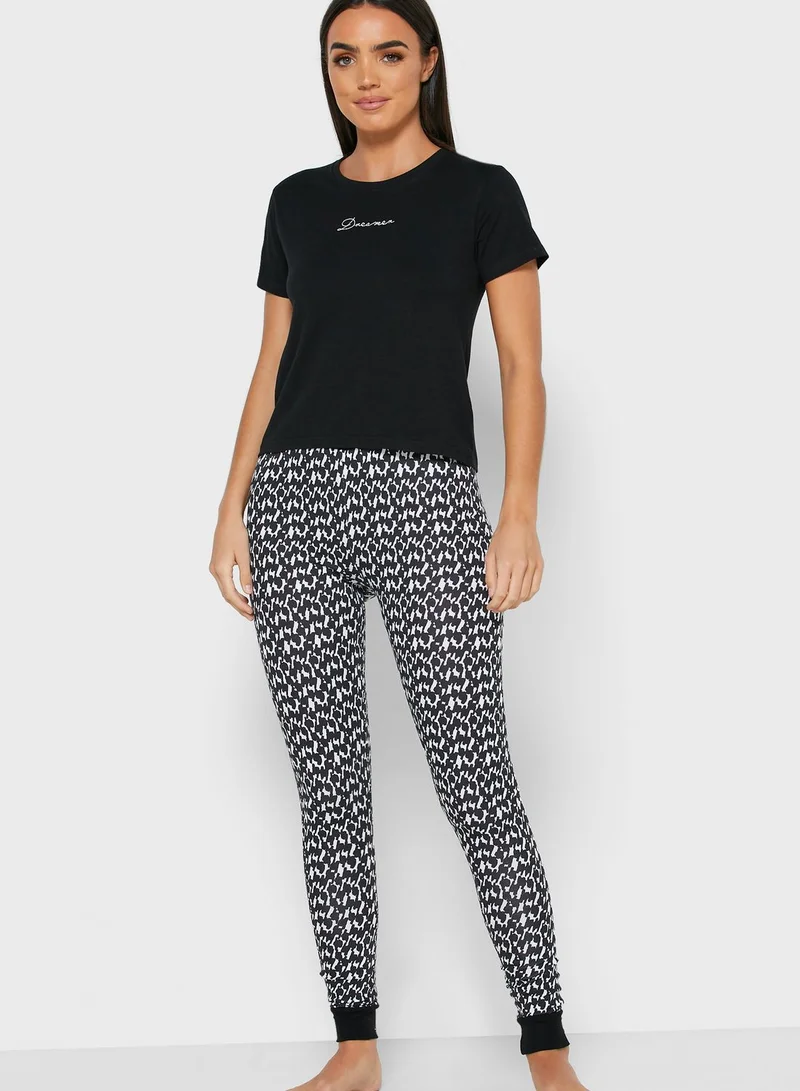 Boux Avenue Slogan T-Shirt & Printed Pyjama Set