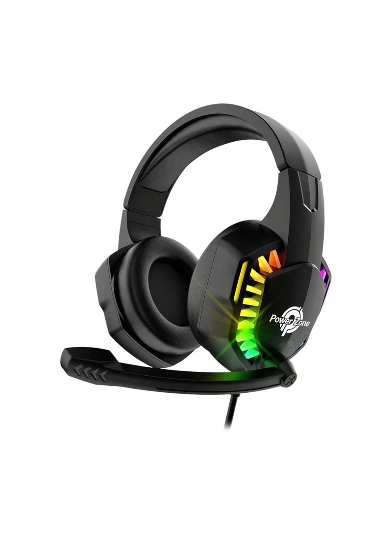 Power Zone PZ-2000 Wired Over-Ear Gaming Headphones – RGB Lights, Hi-Res Sound, USB + 3.5mm - Image 1