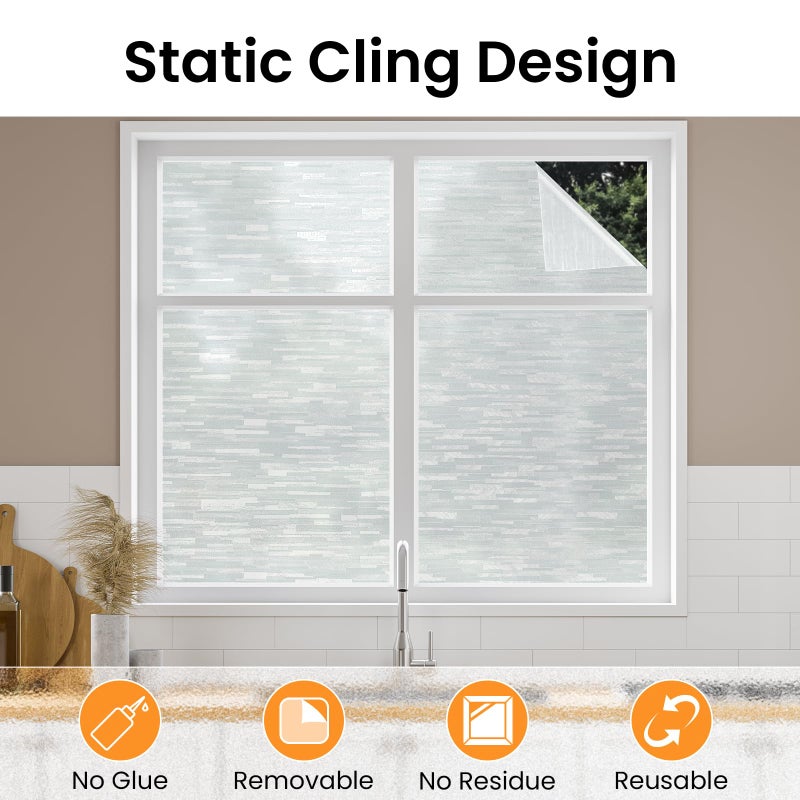 Haton Window Privacy Film, Frosted Glass Static Cling Sun Heat Blocking Window Clings, Frosting Opaque Coverings Stickers Tint for Home Office Door, Non Adhesive, White 17.5" x 78.7" - Image 4
