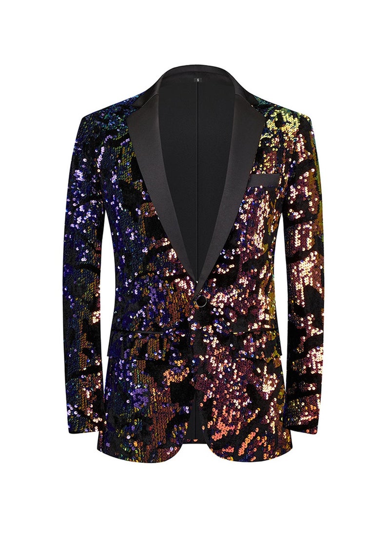 Shougu Men's Map Blue Purple Velvet Sequin Casual Suit Jacket  - Image 1