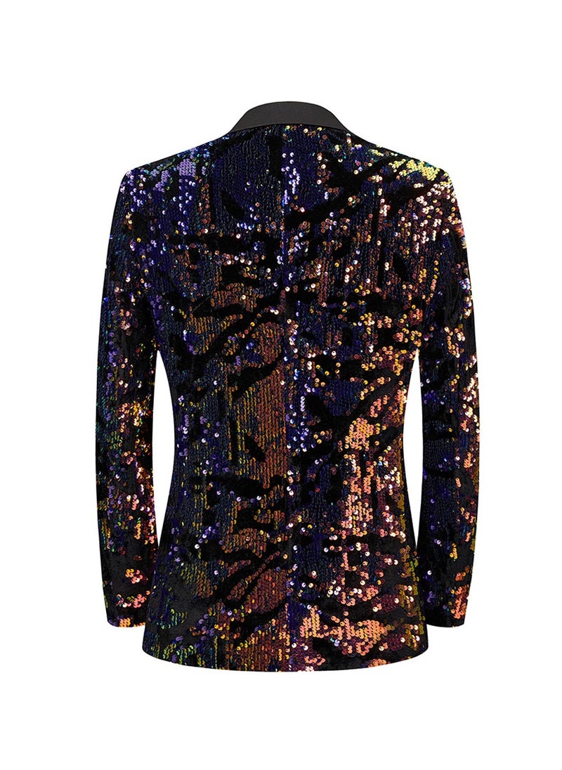 Shougu Men's Map Blue Purple Velvet Sequin Casual Suit Jacket  - Image 2