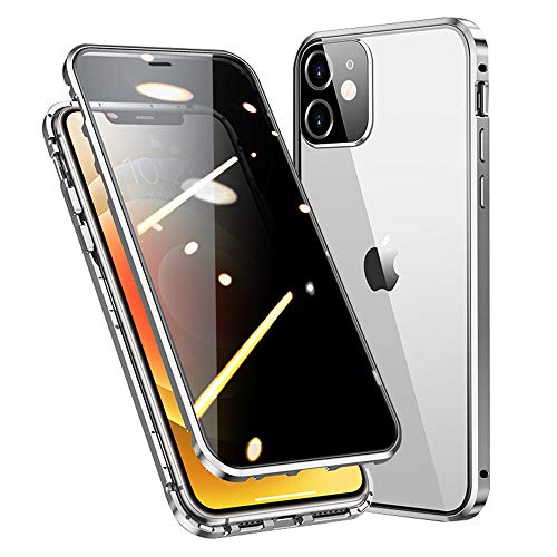 HENGHUI Lockable Anti Peeping Case for iPhone 14 Pro Magnetic Glass Case with Camera Lens Protector Privacy Screen Glass Protector Bumper Case Anti peep Cover Silver - Image 3