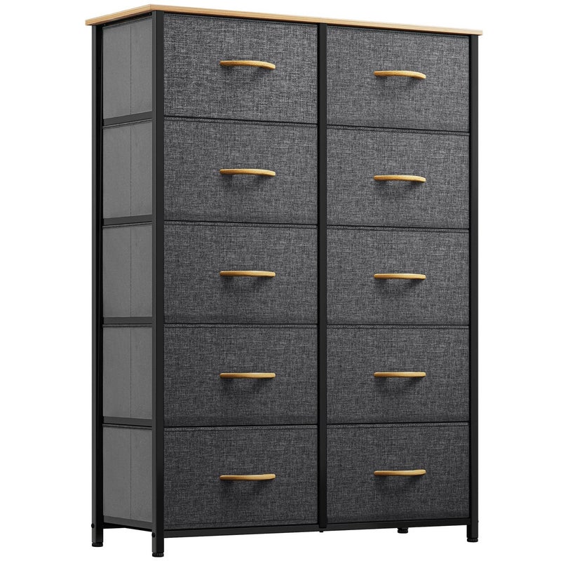 YITAHOME 10Drawer Dresser Fabric Storage Tower Tall Dresser for Living Room Hallway Closets Sturdy Steel Frame Wooden Top Easy Pull Fabric Bins